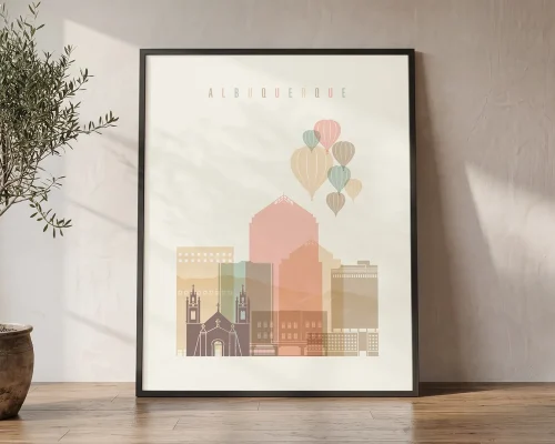Albuquerque Wall Art Print — Cream Pastel Skyline | ArtPrintsVicky