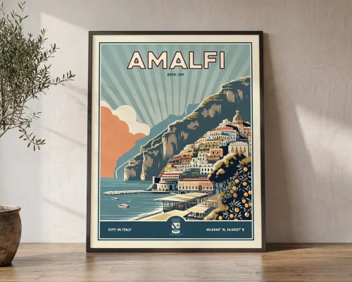 Amalfi Poster Inspired by Retro Travel Art | ArtPrintsVicky