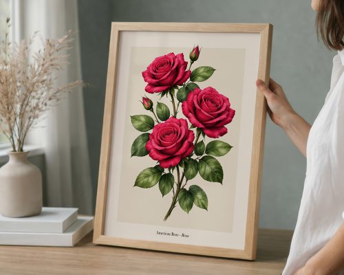 American Rose Print Red Rose Botanical Poster