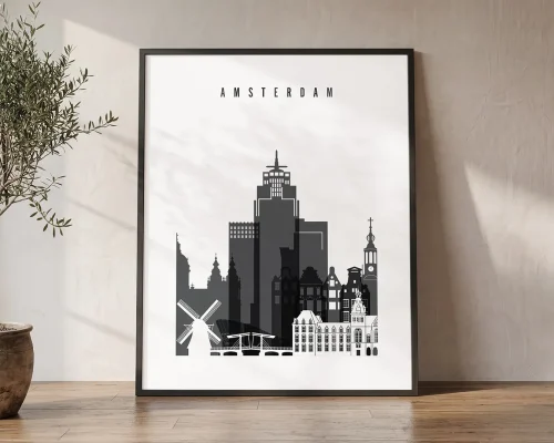 Amsterdam Black White Wall Art Print | ArtPrintsVicky
