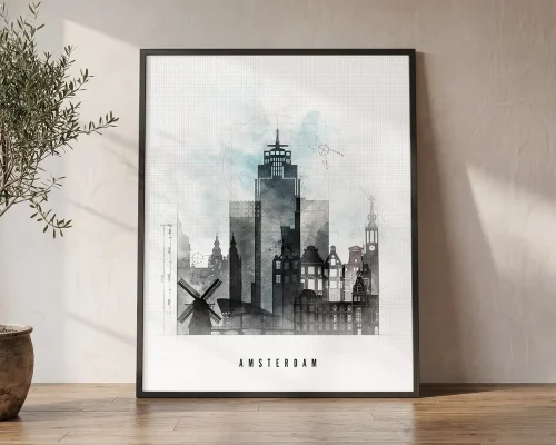 Amsterdam City Wall Art Print — Urban Skyline | ArtPrintsVicky