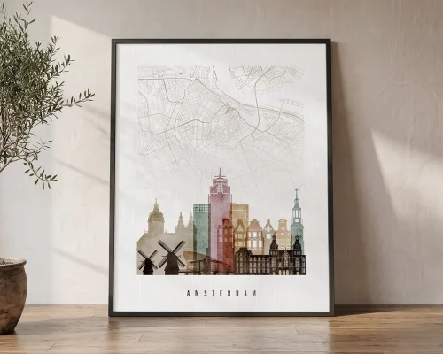 Amsterdam Map Wall Art — Watercolor Print | ArtPrintsVicky