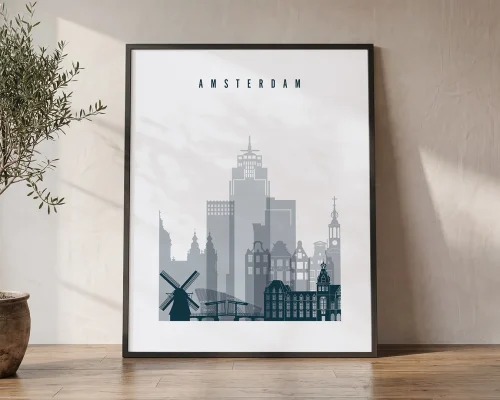 Amsterdam Skyline Wall Art Print — Grey Blue | ArtPrintsVicky