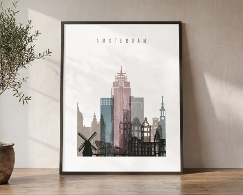 Amsterdam Skyline Wall Art — Distressed Poster Print | ArtPrintsVicky