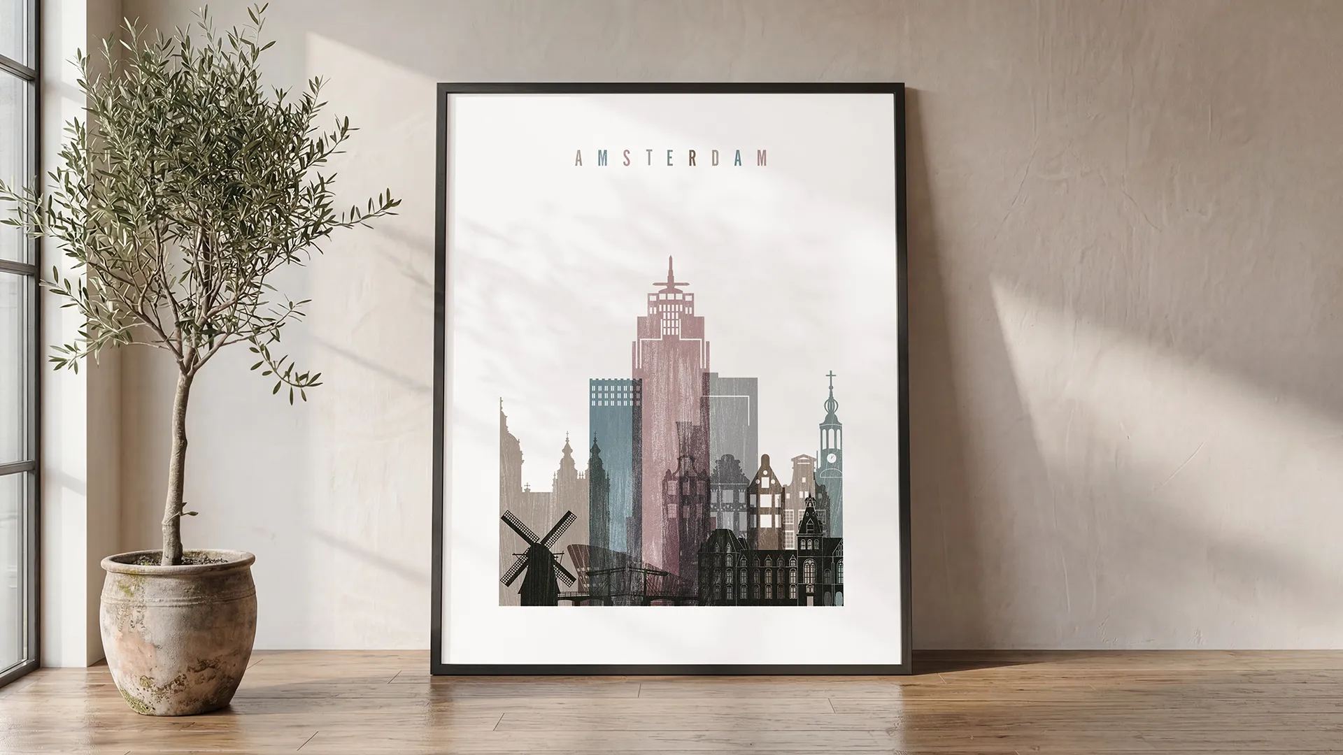Amsterdam Skyline Wall Art — Distressed Poster Print | ArtPrintsVicky