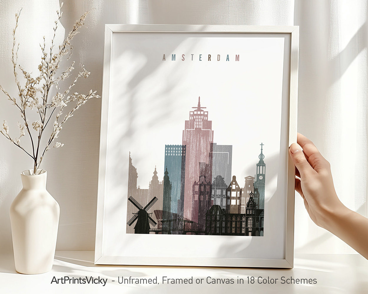 Amsterdam Skyline Wall Art Distressed Poster Print - Image 2