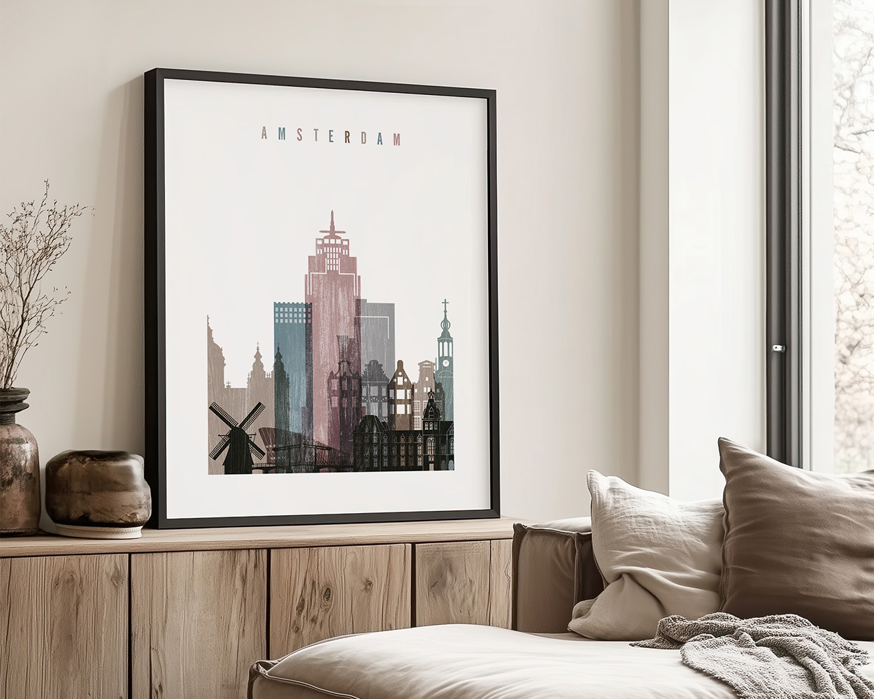 Amsterdam Skyline Wall Art Distressed Poster Print - Image 3