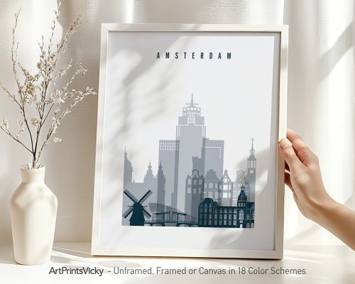 Alternative view of Amsterdam Skyline Wall Art Print Grey Blue