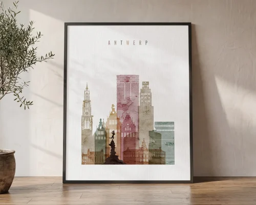 Antwerp Skyline Wall Art — Watercolor Print | ArtPrintsVicky