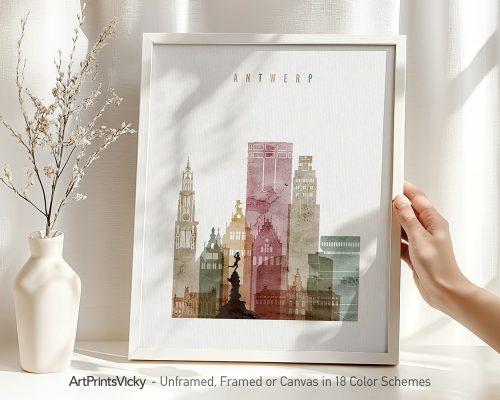 Alternative view of Antwerp Skyline Wall Art Watercolor Print