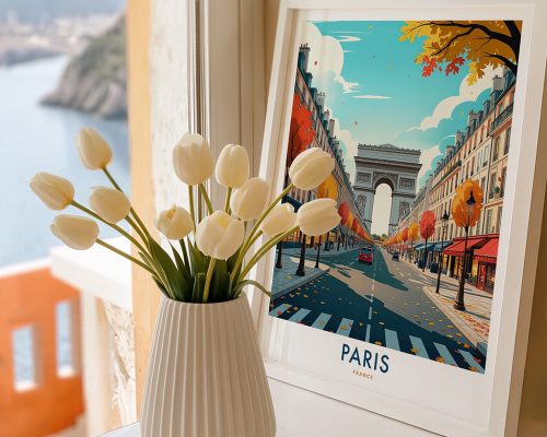 Alternative view of Paris Travel Poster Vintage Arc de Triomphe Wall Art