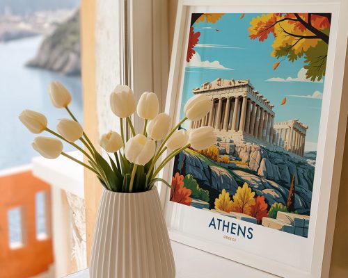 Alternative view of Athens Travel Poster Vintage Parthenon Wall Art Print