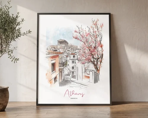 Athens Skyline Drawing — Sketch Wall Art Print | ArtPrintsVicky