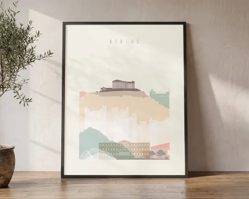 Athens Skyline Wall Art — Cream Pastel Print | ArtPrintsVicky