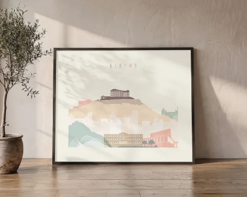 Athens Skyline Wall Art — Pastel Poster | ArtPrintsVicky