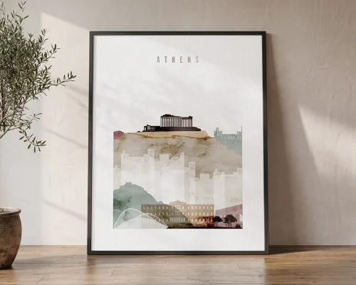 Athens Skyline Wall Art — Watercolor Print | ArtPrintsVicky