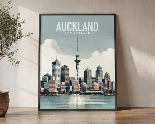 Auckland Cityscape Travel Poster | ArtPrintsVicky