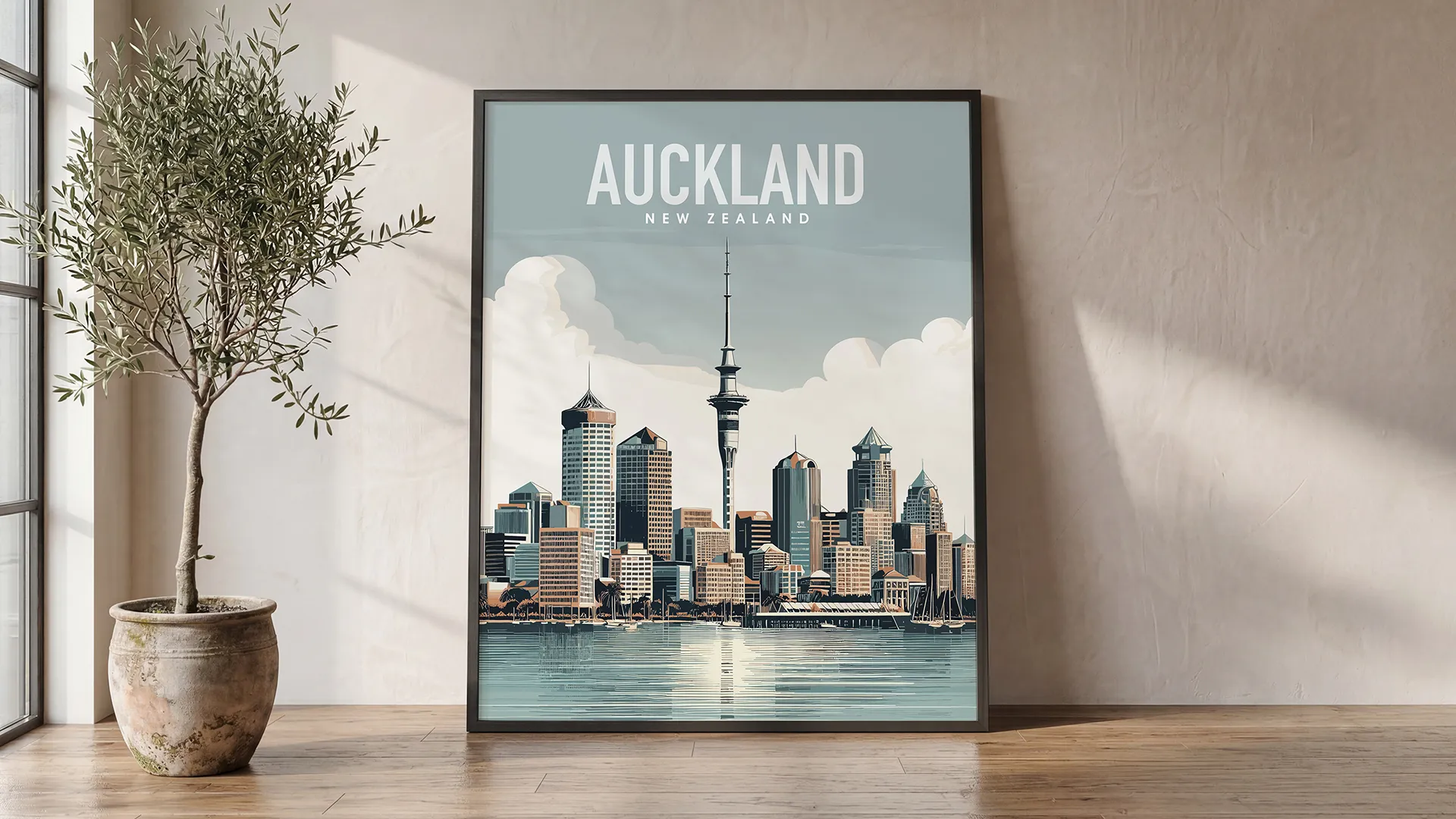 Auckland Cityscape Travel Poster | ArtPrintsVicky