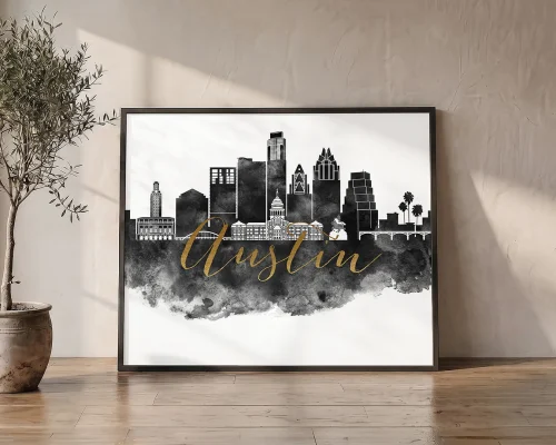 Austin Black White Wall Art Skyline Poster | ArtPrintsVicky