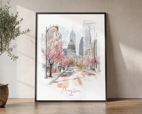 Austin Skyline Drawing — Sketch Wall Art Print | ArtPrintsVicky