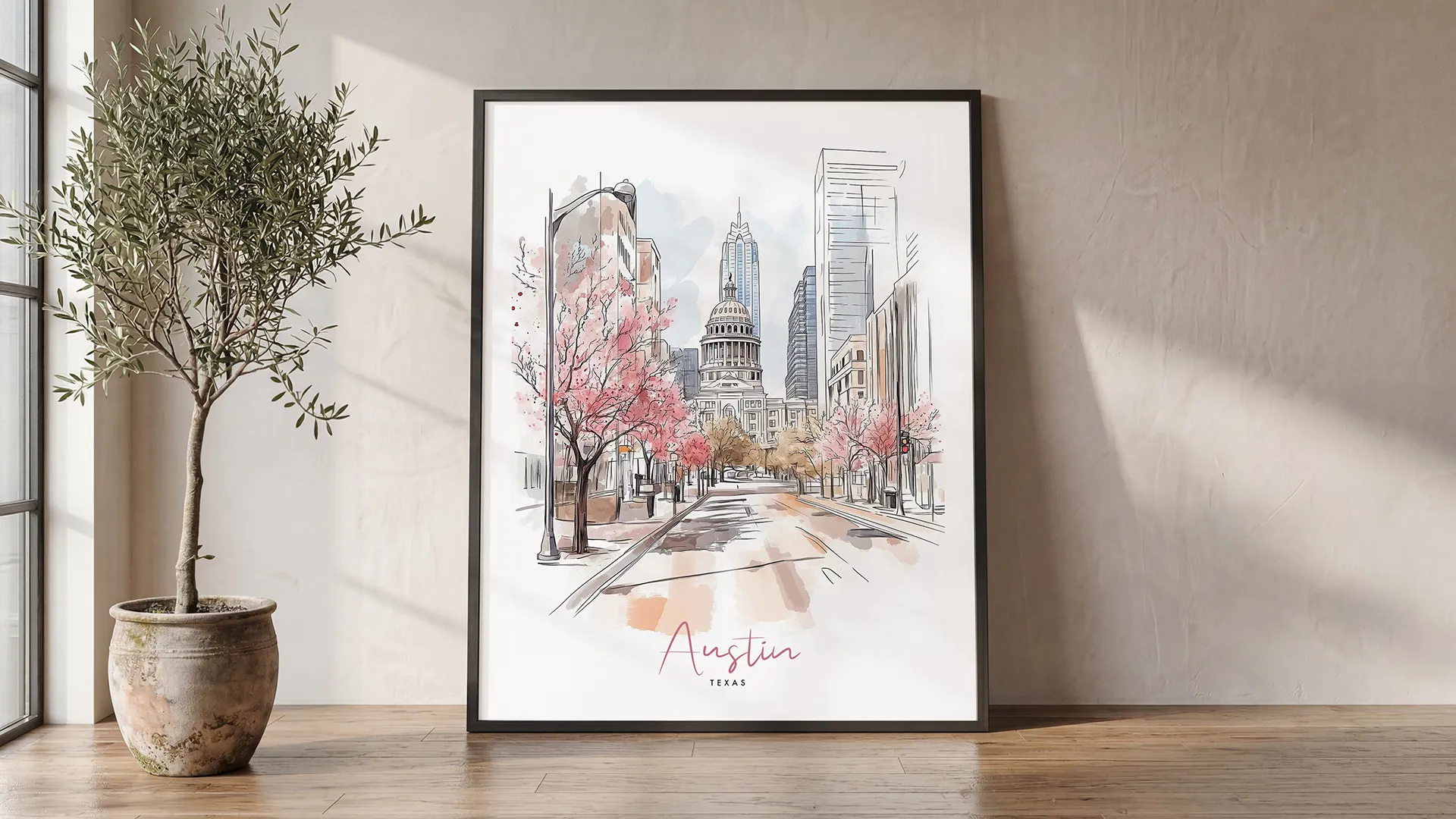 Austin Skyline Drawing — Sketch Wall Art Print | ArtPrintsVicky