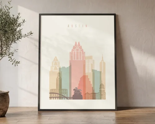 Austin Skyline Wall Art Cream Pastel Print | ArtPrintsVicky