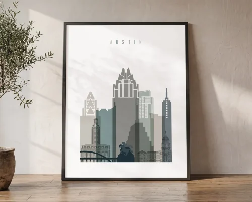 Austin Skyline Wall Art Earth Tone Print | ArtPrintsVicky