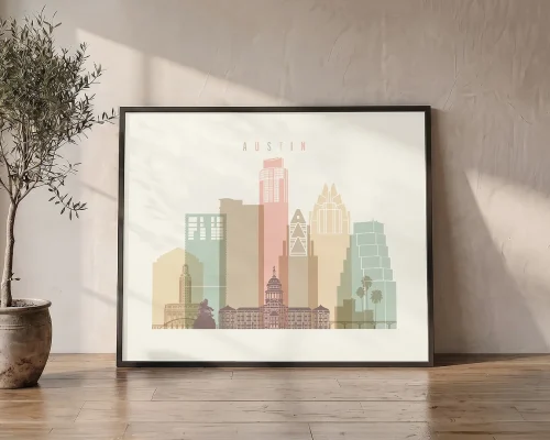 Austin Skyline Wall Art Pastel Poster | ArtPrintsVicky