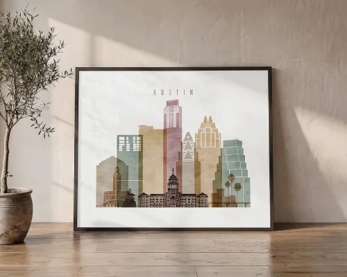 Austin Skyline Wall Art Watercolor Print | ArtPrintsVicky