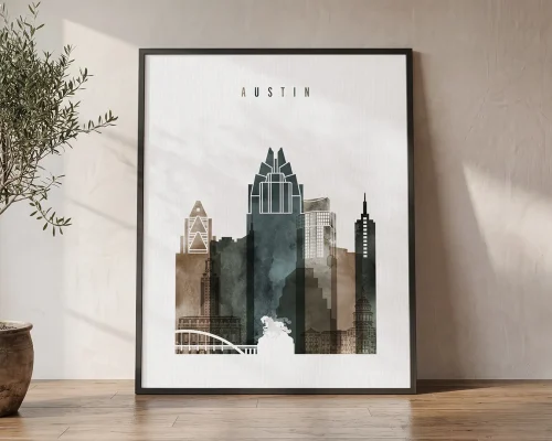 Austin Wall Art Print Watercolor Skyline | ArtPrintsVicky