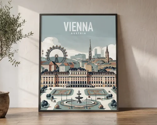 Austrian Charm Vienna Skyline Travel Poster | ArtPrintsVicky