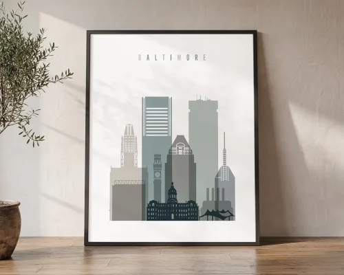 Baltimore Skyline Art Print Framed Wall Decor | ArtPrintsVicky