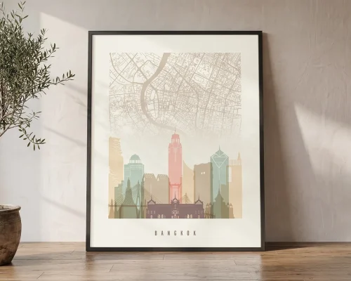 Bangkok Map Wall Art Print Cream Pastel | ArtPrintsVicky
