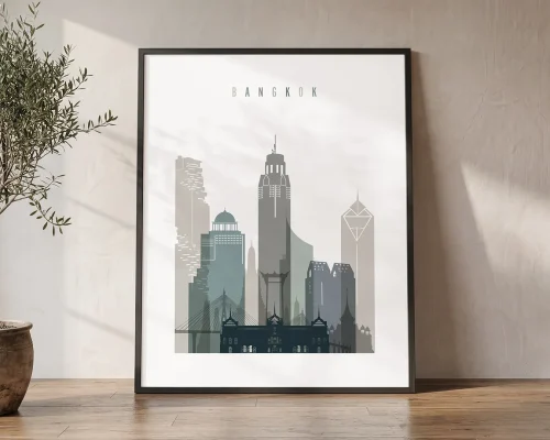 Bangkok Wall Art Earth Tones Skyline Print | ArtPrintsVicky