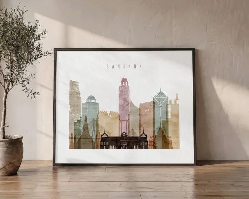 Bangkok Watercolor Wall Art Print Skyline Poster | ArtPrintsVicky