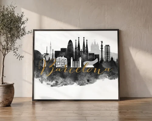 Barcelona Cityscape Wall Art Print Watercolor Poster | ArtPrintsVicky
