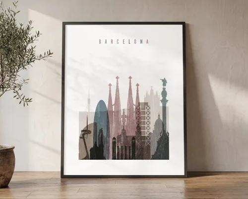 Barcelona Skyline Wall Art Distressed Poster | ArtPrintsVicky