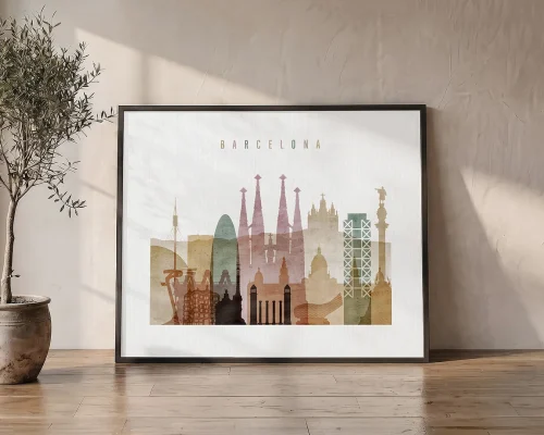 Barcelona Skyline Wall Art Watercolor Poster | ArtPrintsVicky