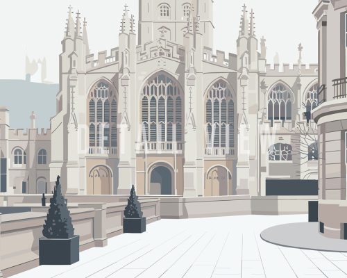 Minimalist Bath city design featuring architectural details and decorative plants.