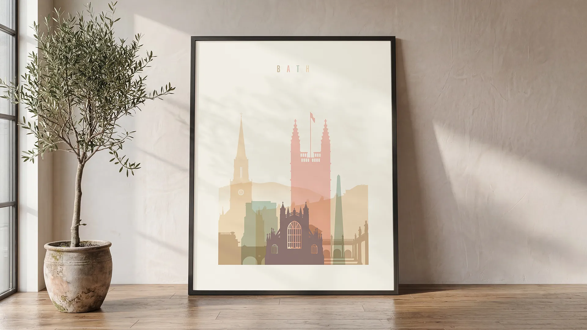 Bath Skyline Wall Art Cream Pastel Print | ArtPrintsVicky