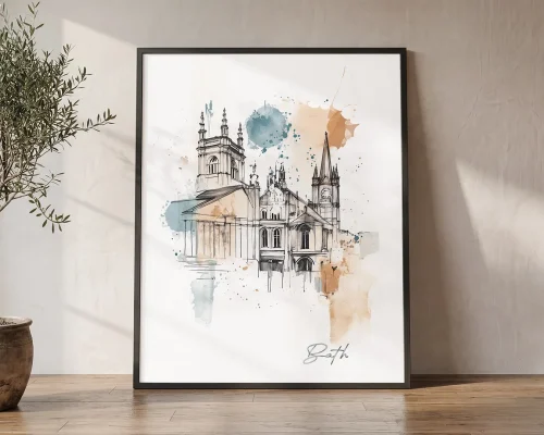 Bath Watercolor Drawing Wall Art Print | ArtPrintsVicky
