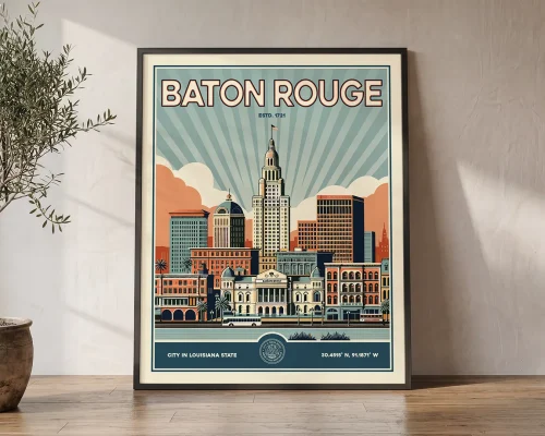 Baton Rouge Print Inspired by Retro Travel Art | ArtPrintsVicky