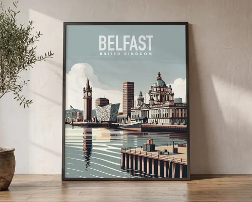 Belfast Poster a Smooth Travel Style Skyline | ArtPrintsVicky