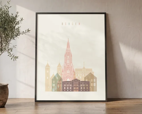 Bergen Skyline Wall Art Poster Modern Cityscape Print | ArtPrintsVicky