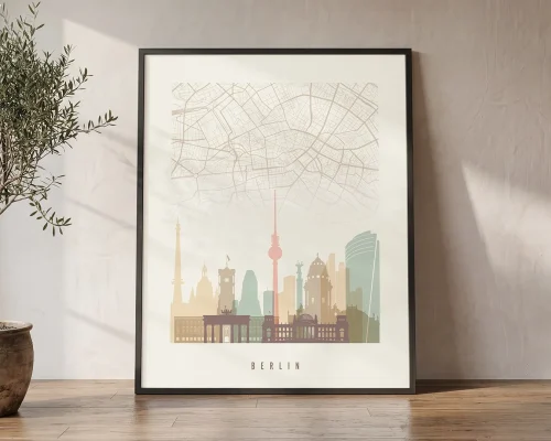 Berlin Map Print Cream Pastel Wall Art | ArtPrintsVicky