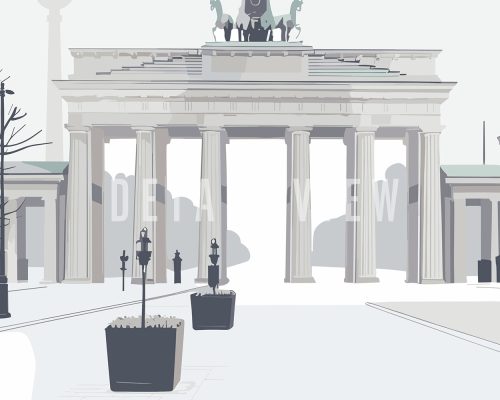 Minimalist illustration of the Brandenburg Gate in Berlin with a light color palette.