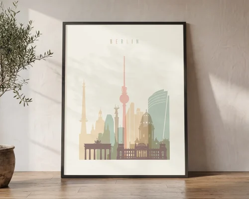 Berlin Skyline Wall Art Cream Pastel Poster | ArtPrintsVicky