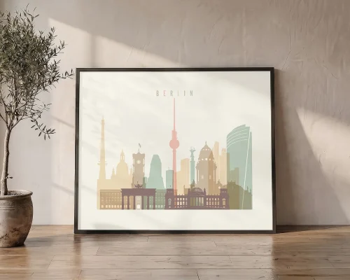 Berlin Skyline Wall Art Cream Pastel Print | ArtPrintsVicky