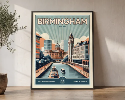 Birmingham Uk Poster Inspired by Retro Travel Art | ArtPrintsVicky