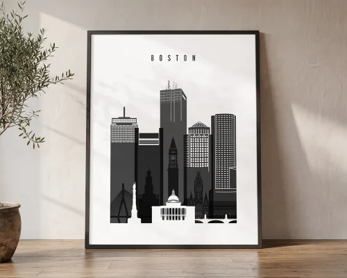 Black and White Boston Wall Art Print | ArtPrintsVicky